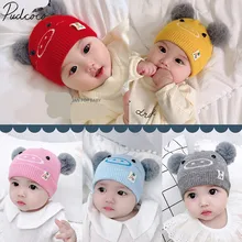 Детские вещи для новорожденных девочек, шапки с рисунком свинки из мультфильма, вязаные акриловые шапки на зиму и осень, милые шапки с помпоном, Детские теплые вязанные шляпы