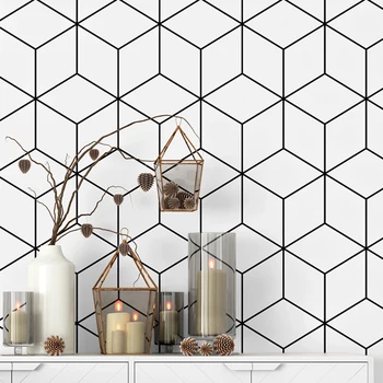 

Nordic Black White Lattice Wall Papers Home Decor Modern Geometric Wallpaper Living Room Bedroom Decoration PVC Vinyl Wall Paper