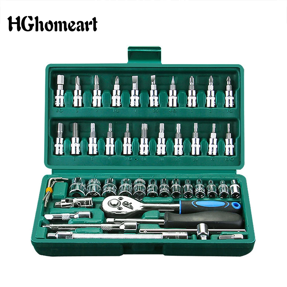 46 PCS SOCKET SET CAR REPAIR TOOL RATCHET TORQUE WRENCH KIT AUTO REPAIRING HEAVY 46 PCS SOCKET SET CAR REPAIR TOOL RATCHET TORQUE WRENCH KIT AUTO REPAIRING HEAVY