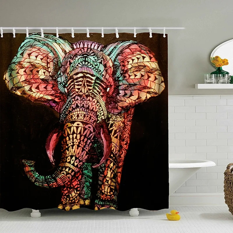 

Digital Printing Elephant shower Curtain dry and Wet Separation Bath Curtain Waterproof and mildew proof partition Bath Curtain