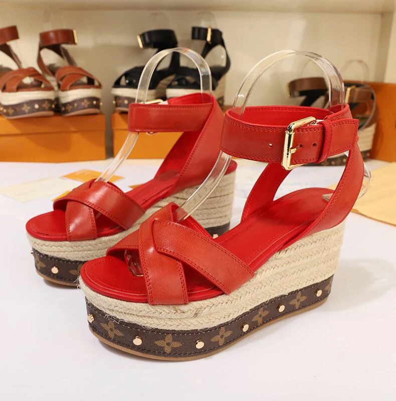 Горячая Распродажа модные босоножки на платформе из натуральной кожи туфли на танкетке женские туфли на высоком каблуке с ремешком на щиколотке элегантные удобные летние туфли