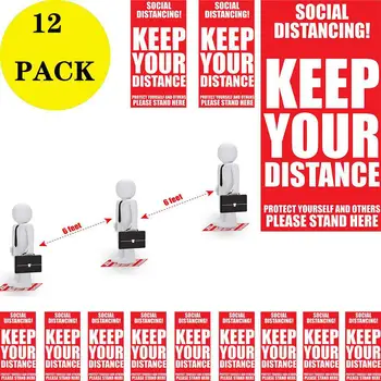 

12pcs Stickers Social Distancing Keep Your Distance Stand Here Line Crowd Control Floor Sticker Decals Car Accessories