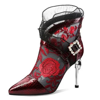 

2020 new fashion women ankle boots shoes spring summer sexy high thin heels pointed toe zipper dress party dance shoes boots 40
