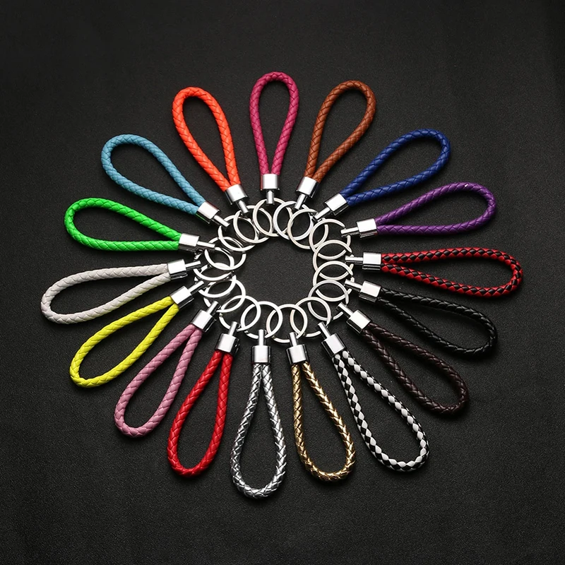  PU Leather Braided Woven Rope Keychain DIY bag Pendant Key Chain Holder Car Keyring Men Women Key Holder Gifts