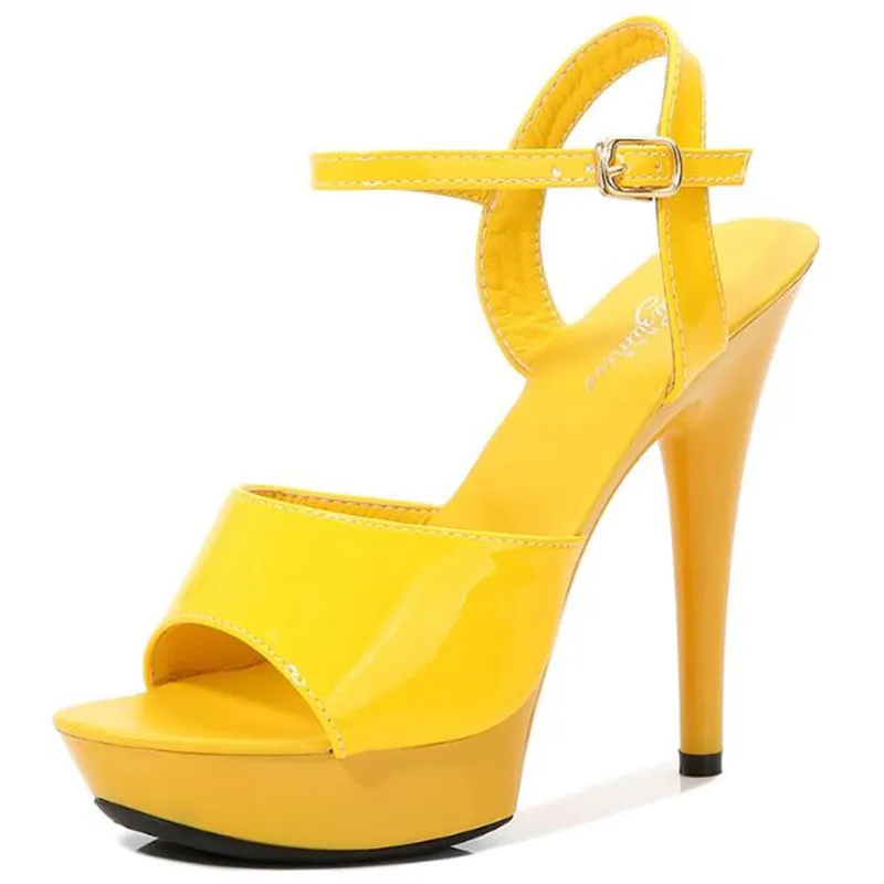 Women Sandals 13CM Thin High Heels Summer Brand Party PU Buckle Strap Open Toed waterproof platform Dress Wedding Shoes | Обувь
