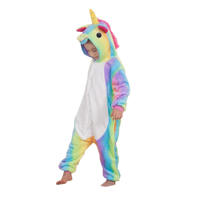 rainbow robe-kids Теплые цельные пижамы с единорогом из мультфильма детские пижамы со звездами и радугой для мальчиков и девочек, ночное белье домашняя одежда для родителей и детей - Цвет: rainbow robe-kids