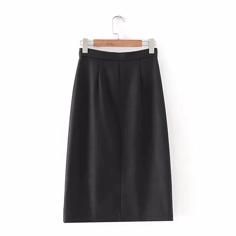 Элегантные женские юбки зимняя черная трапециевидная Женская юбка с высокой талией модная шикарная молния 2 больших кармана до середины икры женская повседневная юбка