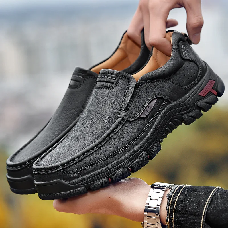 

Cross-border Men Shoes Hollow Breathable Outdoor shoes Genuine Leather walking shoes men