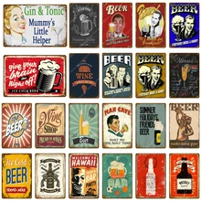 Man Cave Drinks Beers Decoration Vintage Metal Tin Signs Gin Tonic Wine Plaque Shabby Chic Pub Bar Casino Poster Wall Art Decor