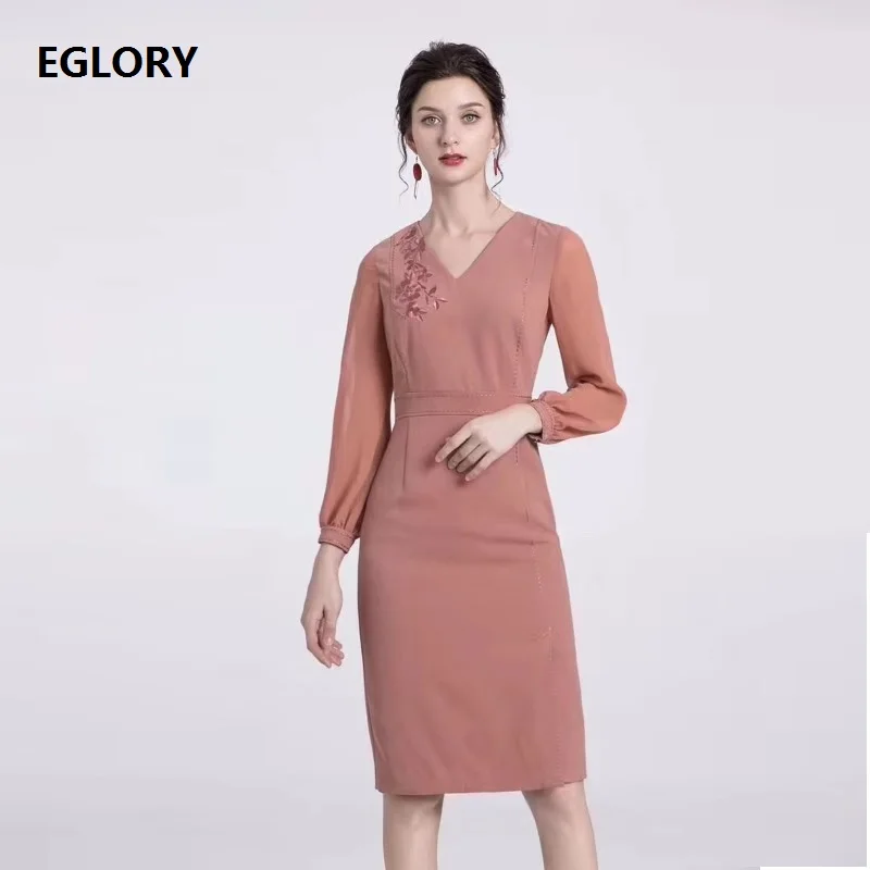 Vestidos De Festa,, весенние вечерние коктейльные женские платья с v-образным вырезом, роскошная вышивка, длинный рукав, облегающее платье-футляр, розовое, черное, 3XL
