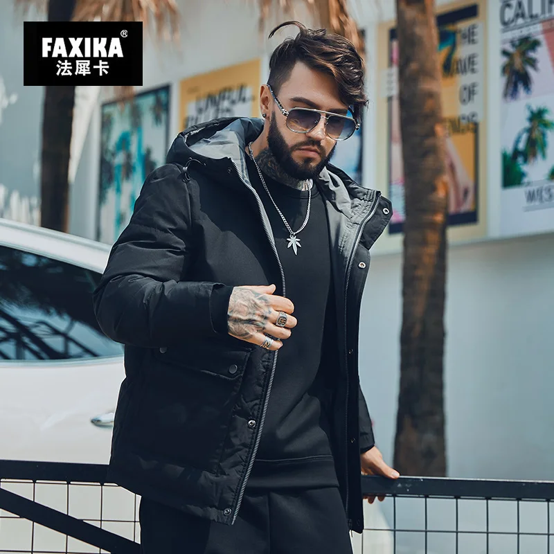 FAXIKA, большой размер, короткая мужская Рабочая пуховая куртка, красивое Полосатое жирное удобрение, зимнее пальто