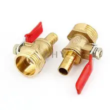2 шт 1/" PT наружная резьба к штуцер под шланг 7/25" Газовый поток шаровой клапан золотистые с красным
