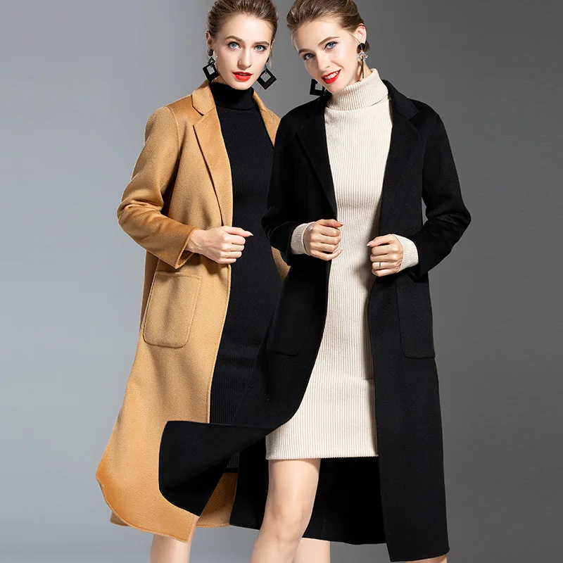 Elifashion кашемировое пальто осень и зима с воротником средней длины на шнуровке тонкое шерстяное пальто мода для женщин