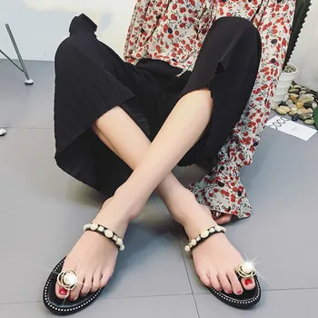 

2020 Fashion Summer Flip Flops Women Pumps Crystal String Bead Solid Shoes Home Slippers Slippers Women Flat