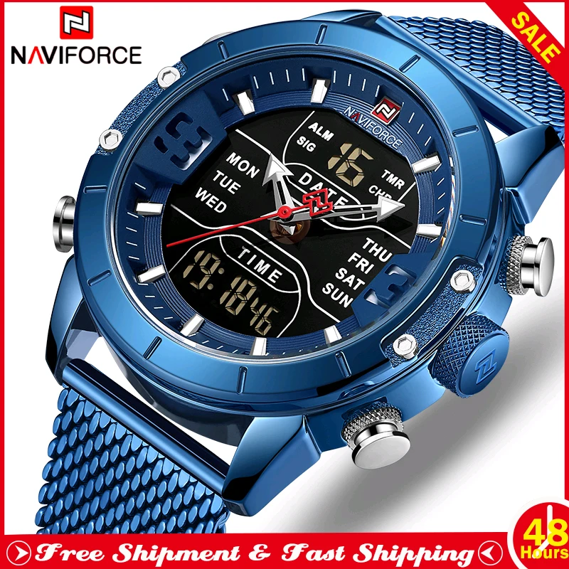 Часы наручные NAVIFORCE Мужские кварцевые Светодиодные роскошные аналоговые