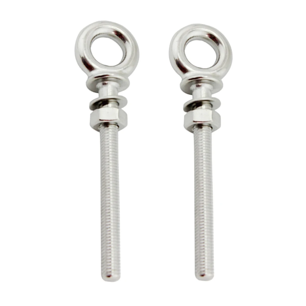 2 Pieces Stainless Steel Shank Eye Bolt M6x60 & M8x80 with Washer and Nut