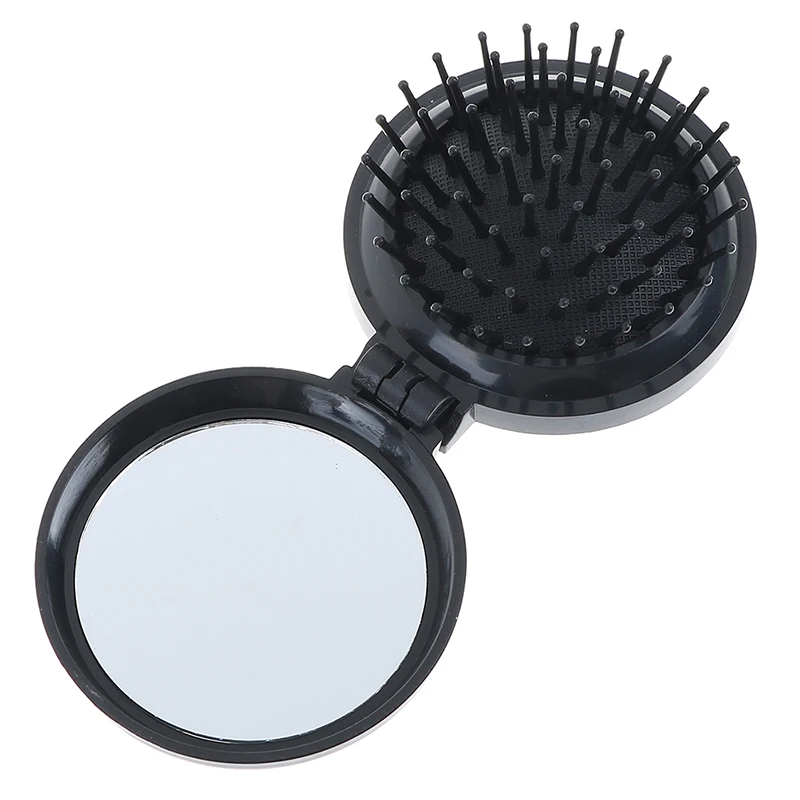 Portable Mini Folding Comb Airbag Massage Round Travel Hair Brush with Mirror 1 Pc New Makeup Comb Hair Brush Pro Styling Tool - Цвет: Черный