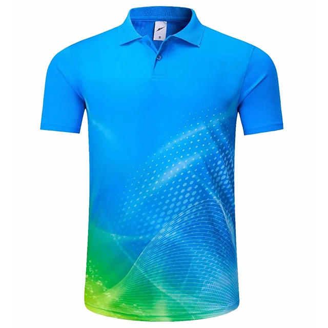 New Men Tennis shirts Breathable Badminton Shirt Women Men Table Tennis Team Pol o T Shirts Men tenis de hombre de mujer - Color: lake blue