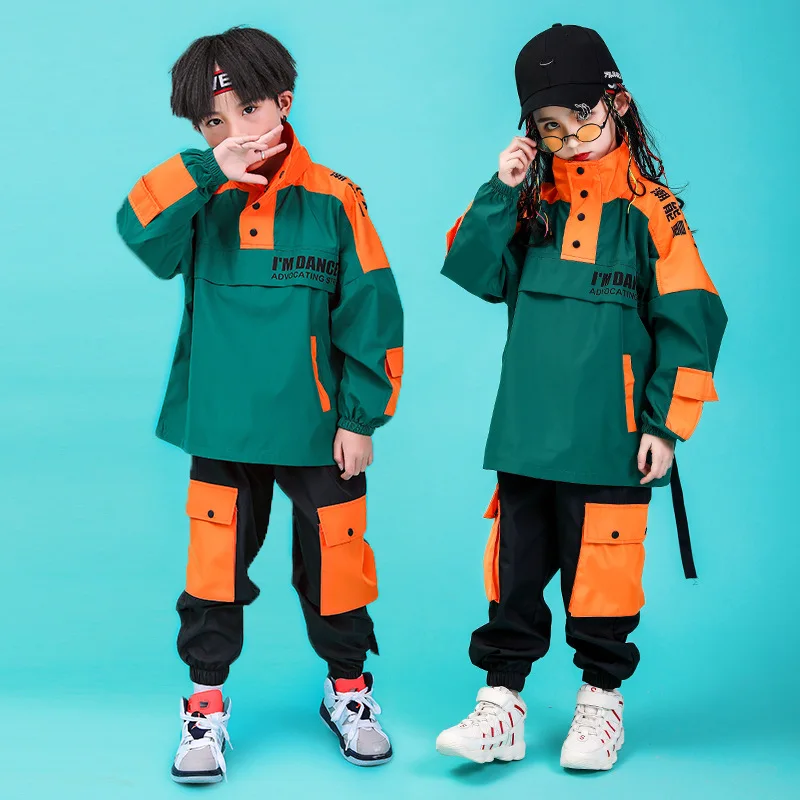 

Kid Cool Hip Hop Clothing High Neck Jacket Coat Pullover Top RUnning Causal Pants for Girls Boys Jazz Dance Costume Clothes Wear