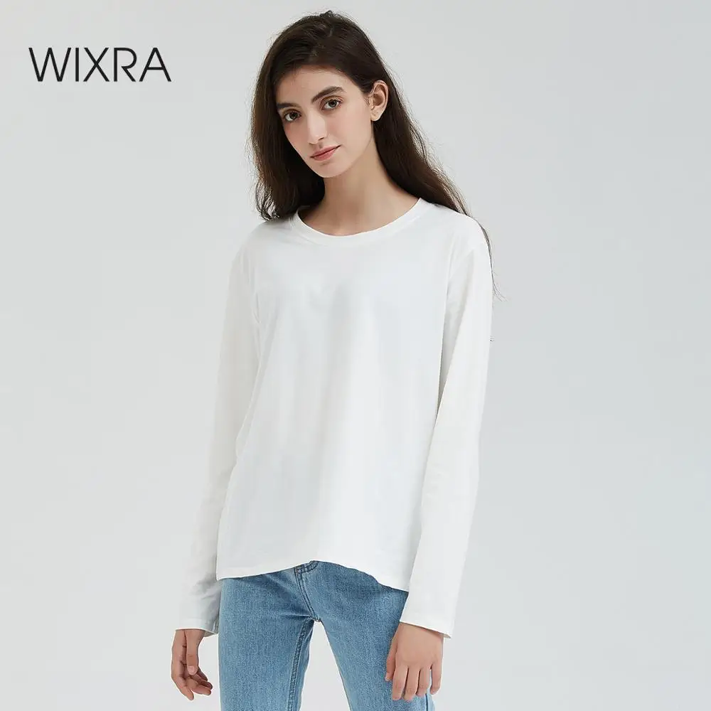 

Wixra Women Cotton Loose Tshirt O Neck Long Sleeve Tops & Tees Fashion All Base Match Casual T Shirt
