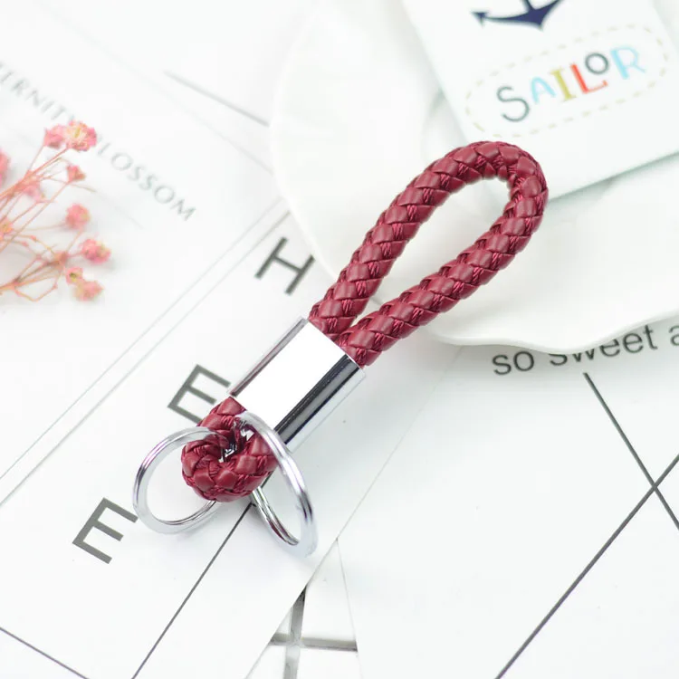 Weaving Leather Rope Double Coils Metal Keychains for Both Men And Women Car Key Chain Creative Mobile Phone Pendant Key Ring