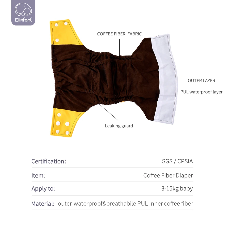 Elinfant Baby Pocket Cloth Diaper Coffee Mesh Cloth Inner Baby Diapers Adjustable Reusable Baby Boys Girls Fit 3~15kg Baby