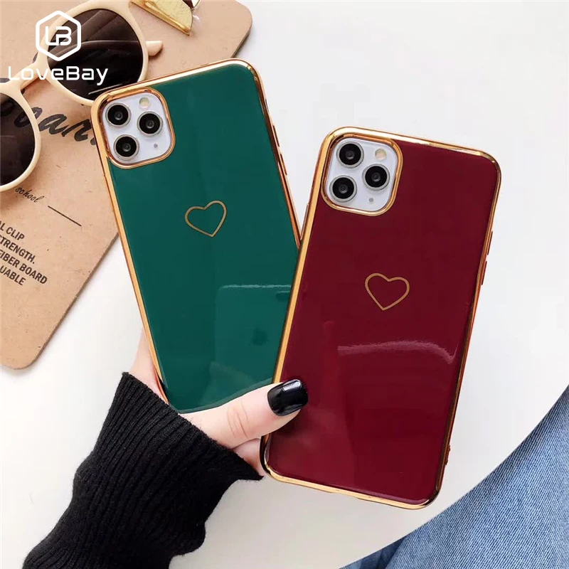 

Lovebay Phone Case For iPhone 11 Pro X XR XS Max 6 6s 7 8 Plus Luxury Plating Love Heart Couples Soft Silicone For iPhone 7 Case