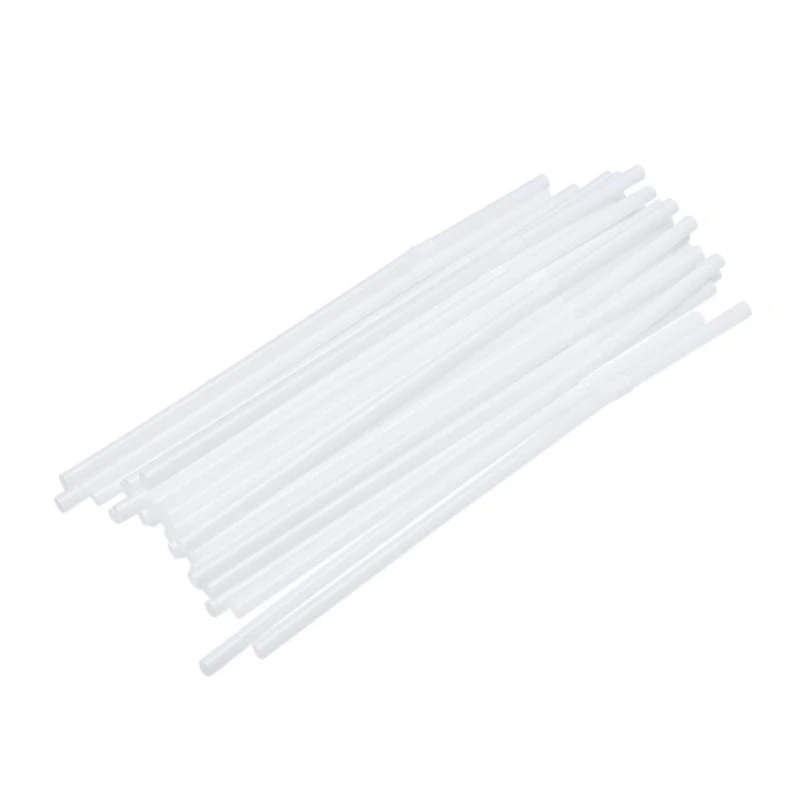 

HOT-35 Pcs 8" Long White Soft Plastic Flexible Drinking Straws for Party