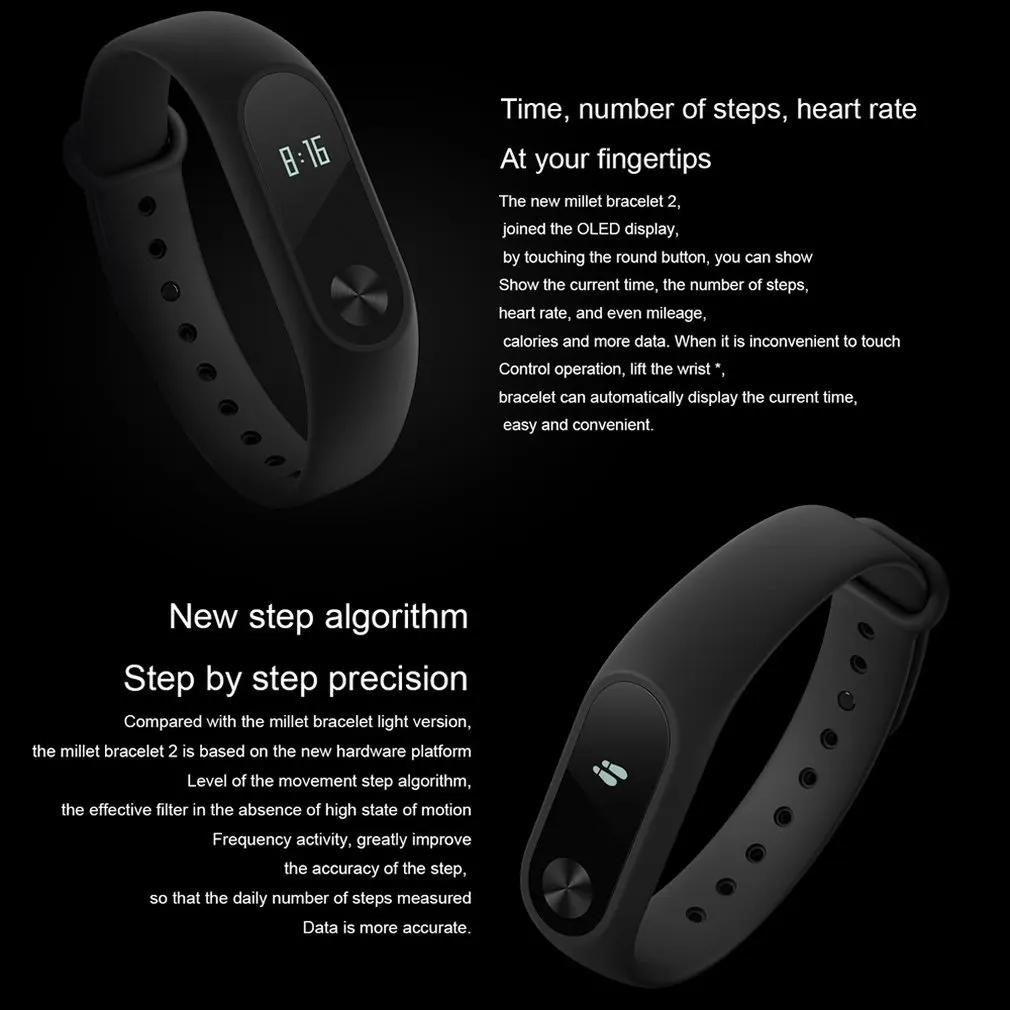 Для Xiaomi браслет 2 умный Браслет датчик сердечного ритма Спортивный Браслет Водонепроницаемый умный счетчик шагов браслет