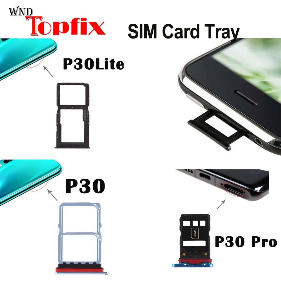 화웨이 P30 SIM 카드 트레이 홀더 P30 라이트 ProMicro SD 슬롯 소켓 어댑터 화웨이 P30 프로 Sim 트레이