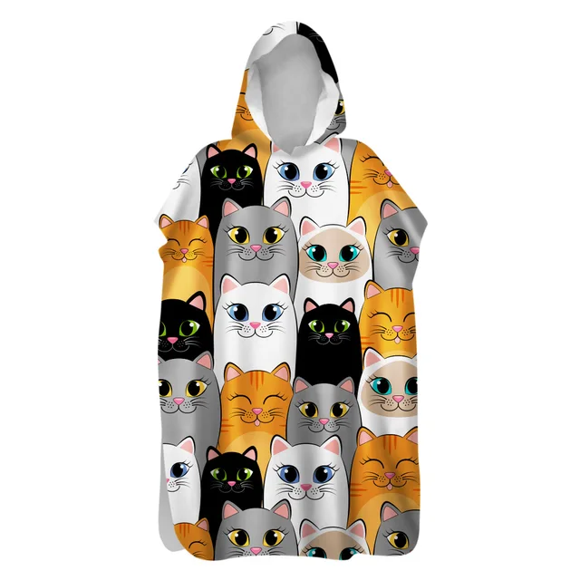 2021 Microfiber Sunscreen Quick-Drying Cartoon Cat Beach Towel Warm Change Bathrobe Swimsuit Ultralight Travel Cloak Surf Poncho 9