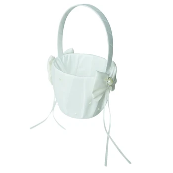 

Ivory Bowknot Wedding Flower Girl Basket Faux Pearl Decor