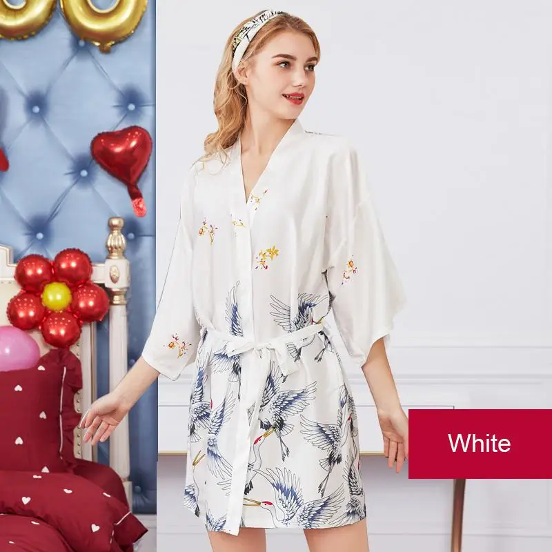 Летнее женское кимоно, банное платье, Yukata, с принтом, ночная рубашка, сексуальная, для невесты, подружки невесты, халаты для невесты, атласная ночная рубашка, M-XXL - Цвет: Colour 6
