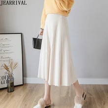 Толстые теплые вязаные зимние юбки Женская эластичная высокая талия однотонная повседневная юбка в складку корейский стиль Дамская длинная юбка Saias
