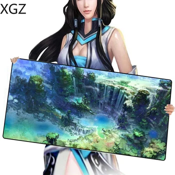 

XGZ Green Forest Waterfall Large Mousepad Game Player Black Locking Edge Pc Keyboard Pad Customizable Mouse for Csgo DOTA 2