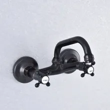 Kitchen Wet Bar Bathroom Vessel Sink Faucet Black Oil Rubbed Brass Wall Mounted Swivel Spout Mixer Tap Dual Cross Handles msf736