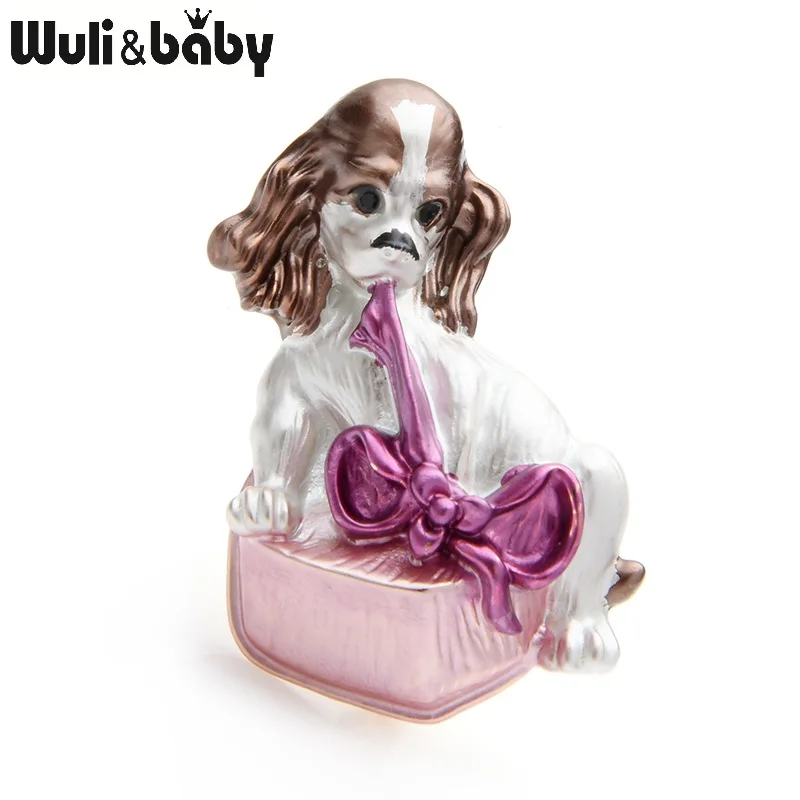 Wuli&baby, Милые Броши для подарков в виде собаки, женские вечерние броши в виде животных из сплава с эмалью, подарки на год