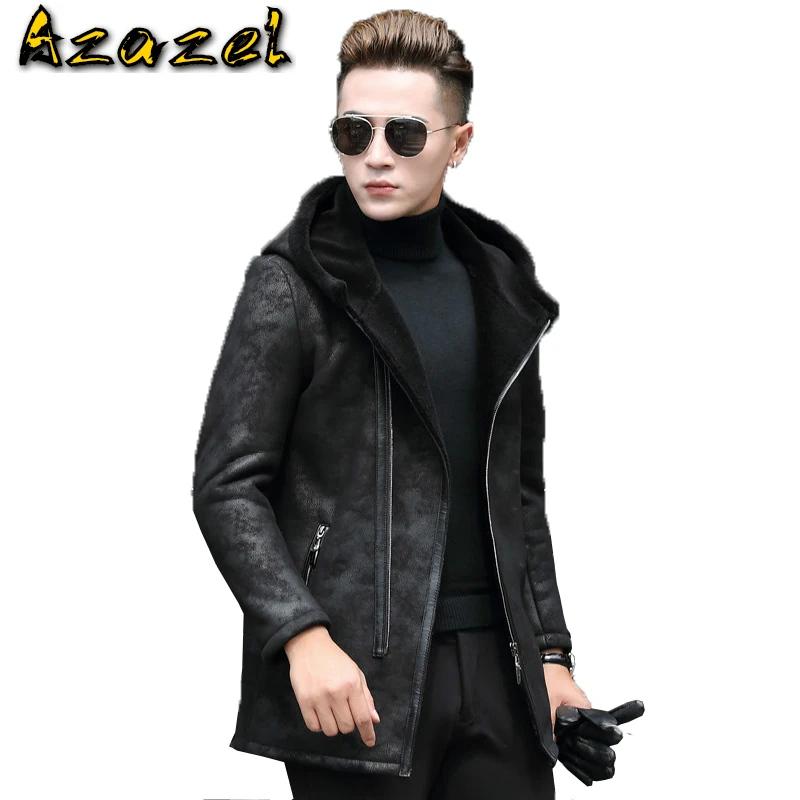 

Azazel Genuine Leather Jacket Men Winter Long Coat Sheepskin Leather Jackets Natural Wool Fur Coats Cuero Genuino 8308 KJ819