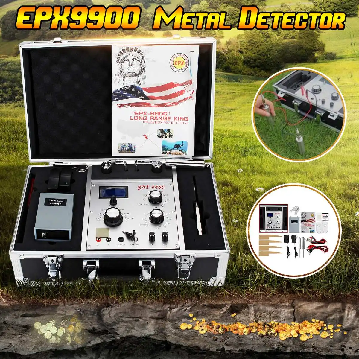 

EPX9900 Professional Underground Metal Detectors Sliver Gold Detectors Long Range Deep Treasure Hunter Visible High Sensitivity