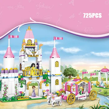 

Fairy tale Pink dream Rosebush castle building block princess figures royal Carriage bricks toys for girls gifts