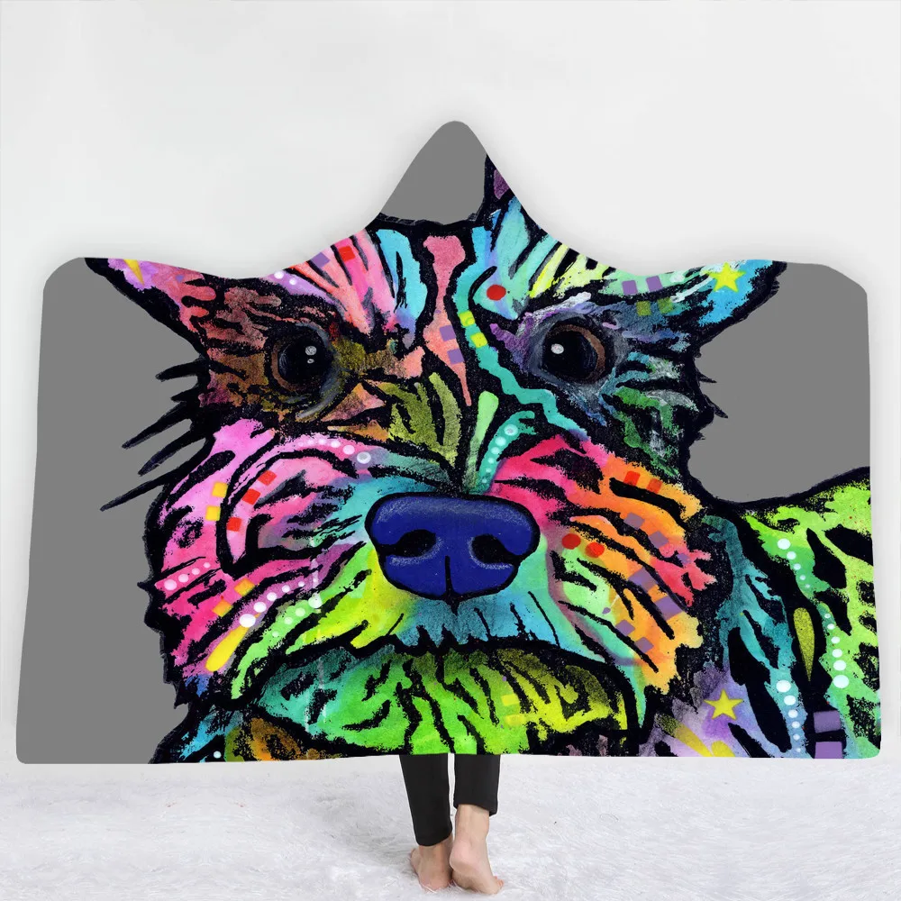 Новое модное одеяло с капюшоном, Флисовое одеяло с капюшоном и принтом собаки из шерпы для взрослых и детей, теплое мягкое покрывало из микрофибры - Цвет: 008