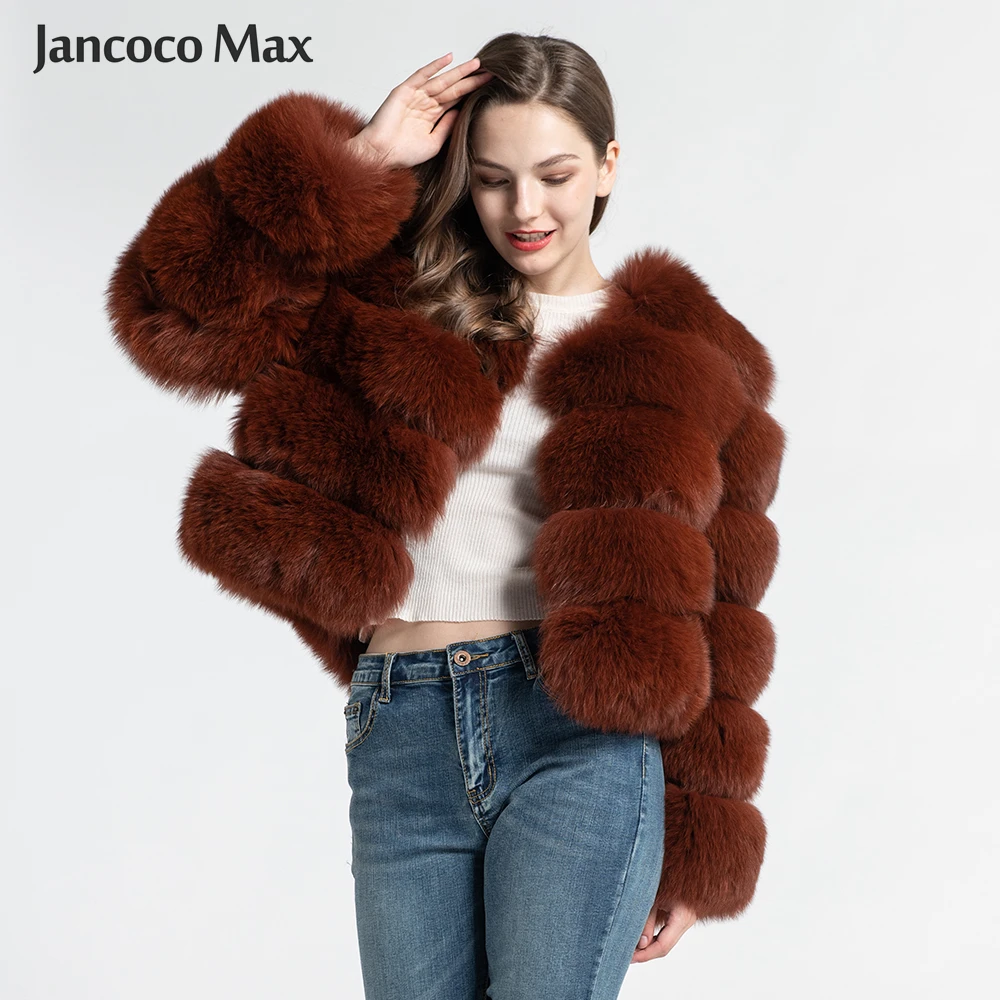 Jancoco Max 2019 для женщин натуральный Лисий Мех 5 рядов длинный рукав пальто Верхняя одежда зимние толстые теплые модные укороченный куртка S1796B