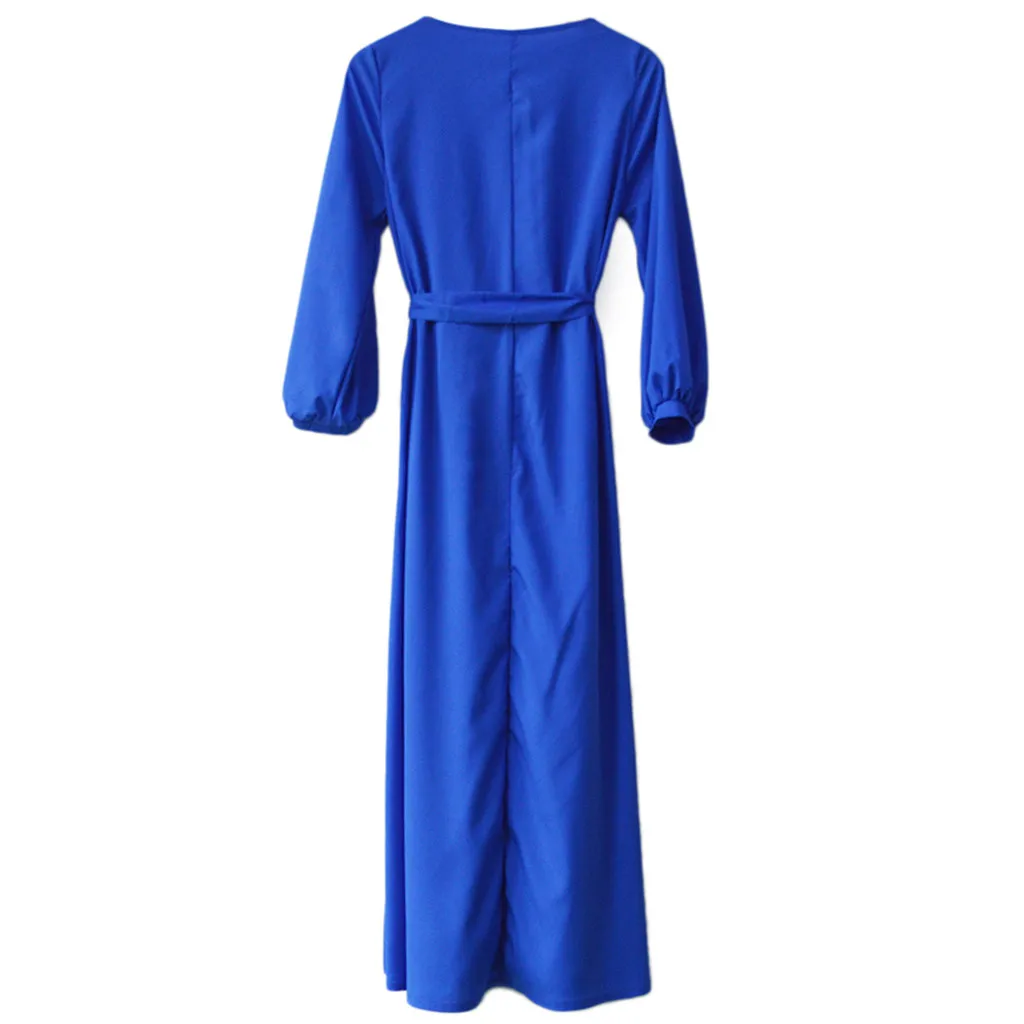 Женское платье макси в стиле бохо с рукавом-фонариком и круглым вырезом, винтажные пляжные платья, однотонные Повседневные Вечерние платья# G15