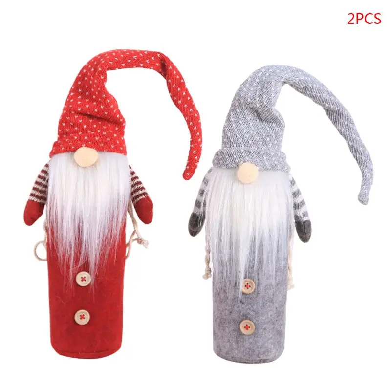 

2pcs/set Non-Woven Fabric Swedish Gnome Santa Plush Wine Bottle Cap Cover Kids Christmas Gifts Home Decor