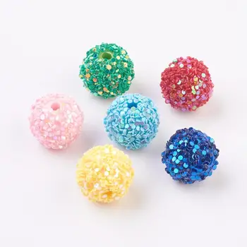 

Plastic Wrapped Woven Beads, with Paillettes Round Beads, Mixed Color, 13~14mm, Hole: 2.5mm