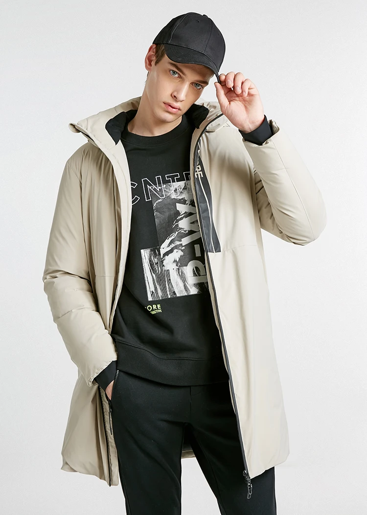 JackJones Mens Pure Color hooded jacket long warm coat Jacket | 218412526