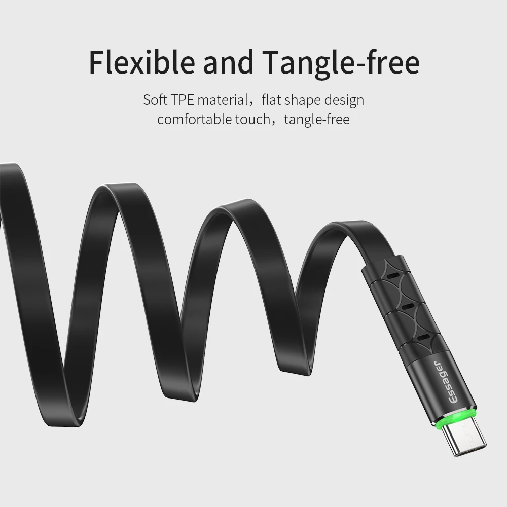 Essager светодиодный usb type-C кабель для samsung Galaxy Note 10 Plus Xiaomi Redmi Note 8 мобильный телефон Быстрая зарядка USB-C кабель type-C