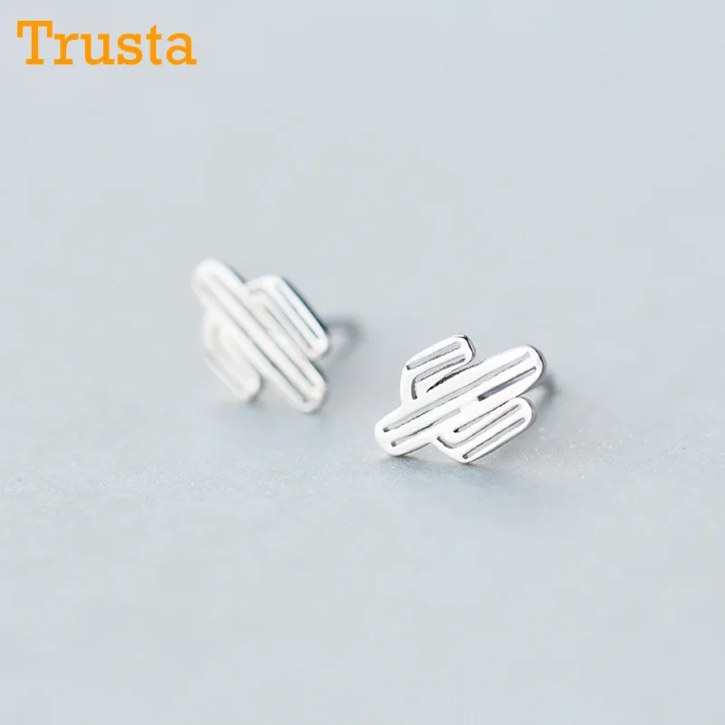 Trusta 925 пробы серебряные женские ювелирные изделия Модные крошечные 11 мм X 7 мм серьги-гвоздики в виде кактусов подарок для девочек Дети Леди DS352