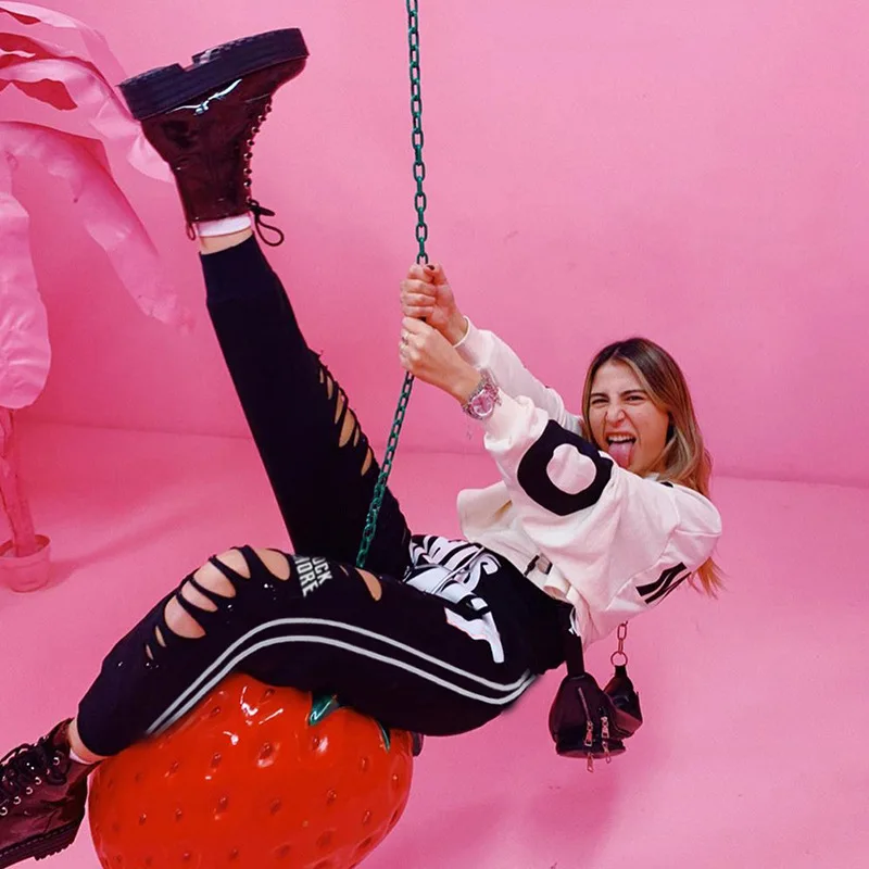 Shstyle, женские штаны с дырками и буквенным принтом, на осень и весну, в стиле хип-хоп, уличная одежда, с карманами, крутые повседневные штаны для бега, модные брюки