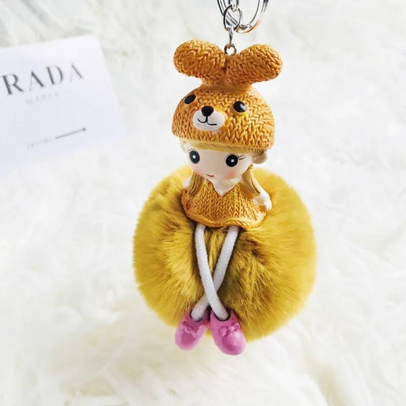 Kawaii милые Креативные в мультяшном стиле керамическая висячая кукла имитация кролика волосы мяч автомобиль брелок Висячие пары пара сумок подвеска - Цвет: 1